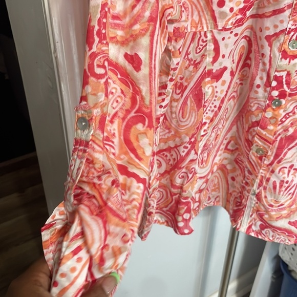 Chico’s Button Up Coral Shirt Size M - Picture 5 of 9